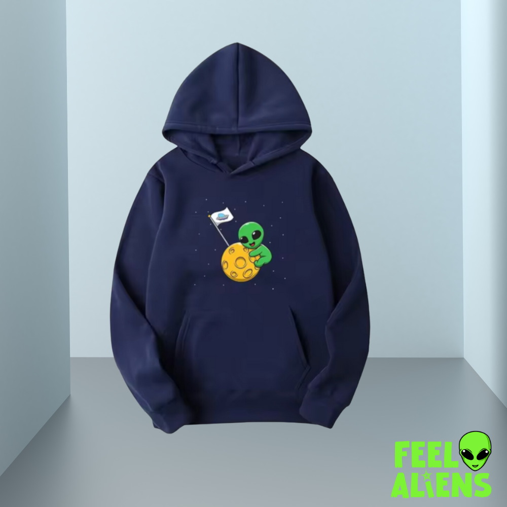 Alien Hoodie – Cute Green Alien on Moon Design