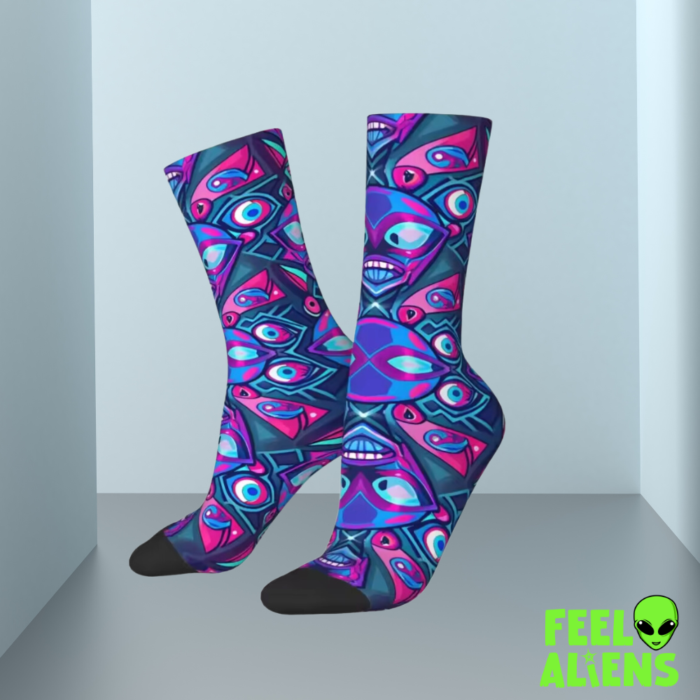 Men's Alien & Robot Digital Print Crew Socks