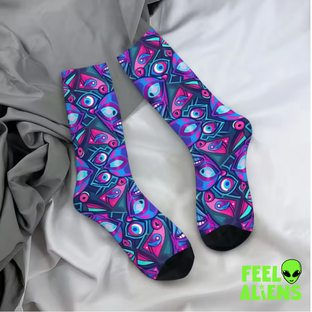 Men's Alien & Robot Digital Print Crew Socks