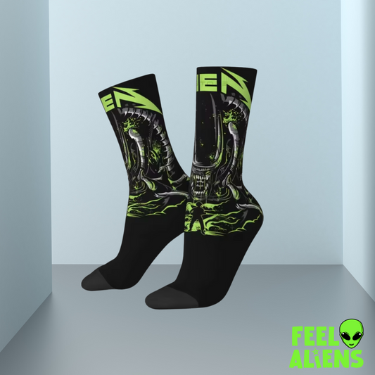 Xenomorph Alien Print Crew Socks for Men