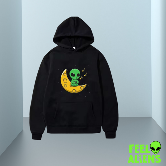 Alien Hoodie – Cute Green Alien on Moon Design
