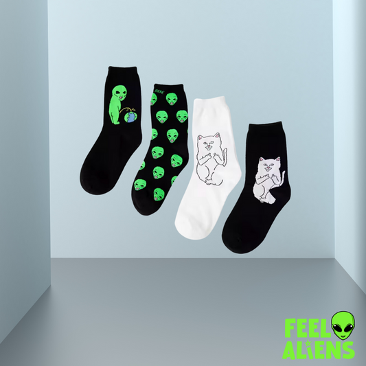 Funny Alien and Cat Print Crew Socks