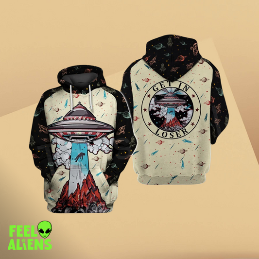 Get In Loser UFO Hoodie - Alien Abduction Graphic Pullover