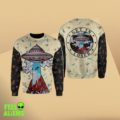 Get In Loser UFO Hoodie - Alien Abduction Graphic Pullover