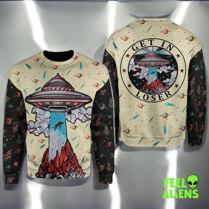 Get In Loser UFO Hoodie - Alien Abduction Graphic Pullover