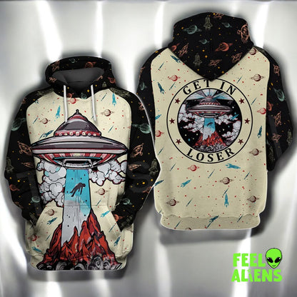 Get In Loser UFO Hoodie - Alien Abduction Graphic Pullover