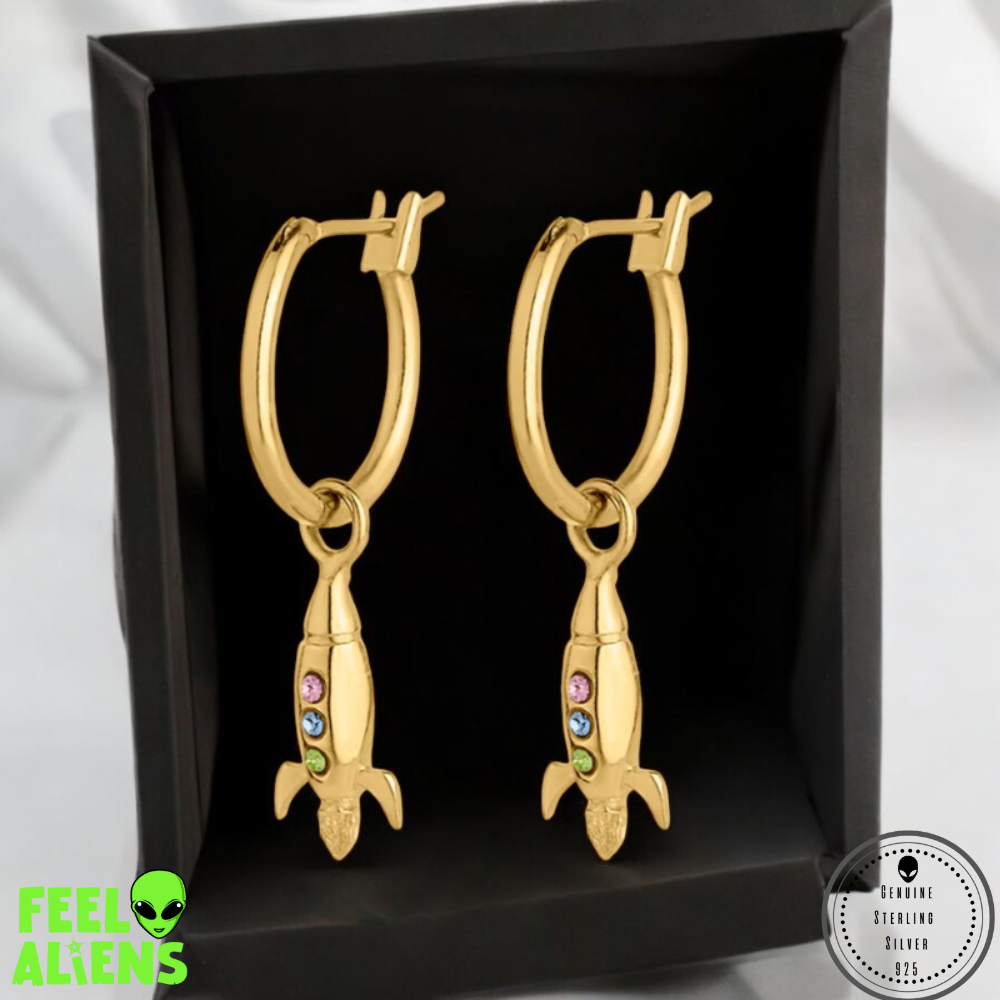 Gold UFO Alien Earrings – Sterling Silver with Zircon 