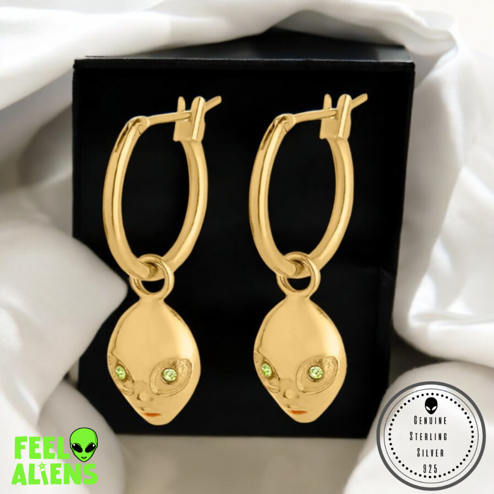 Gold UFO Alien Earrings – Sterling Silver with Zircon