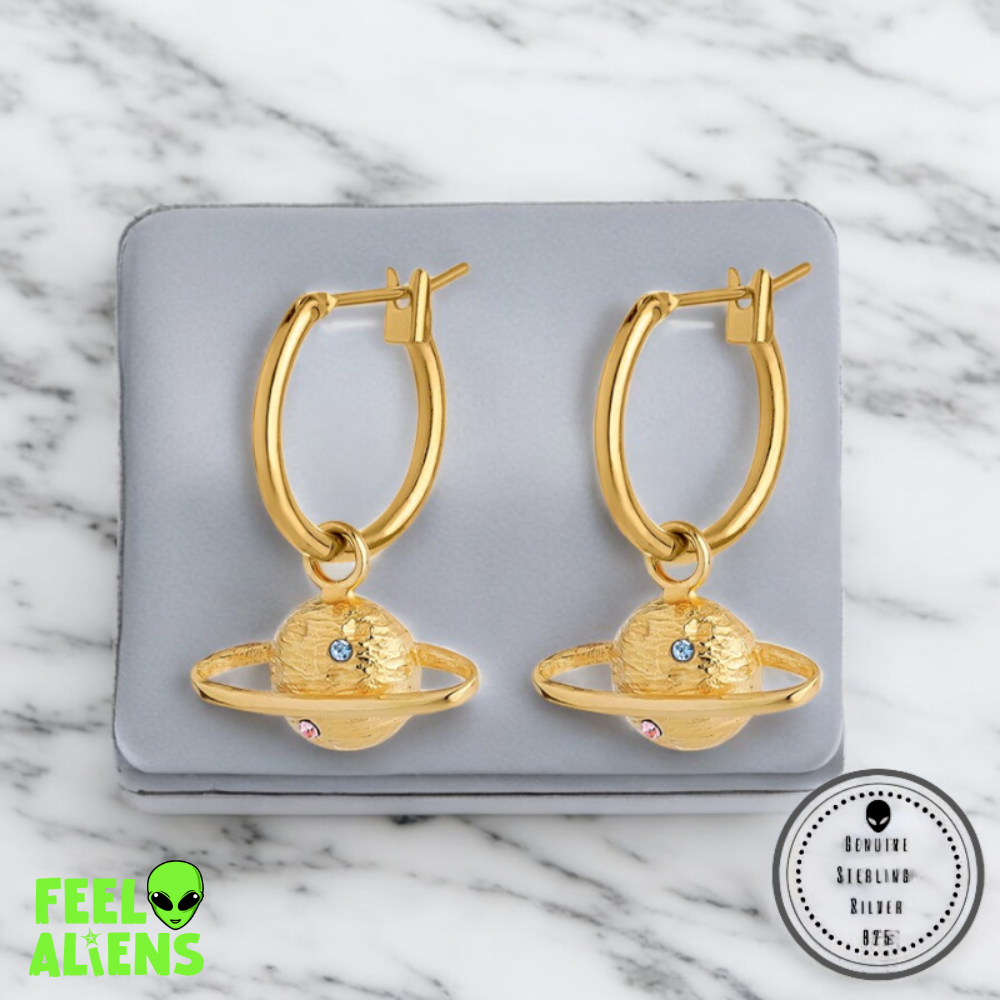 Gold UFO Alien Earrings – Sterling Silver with Zircon