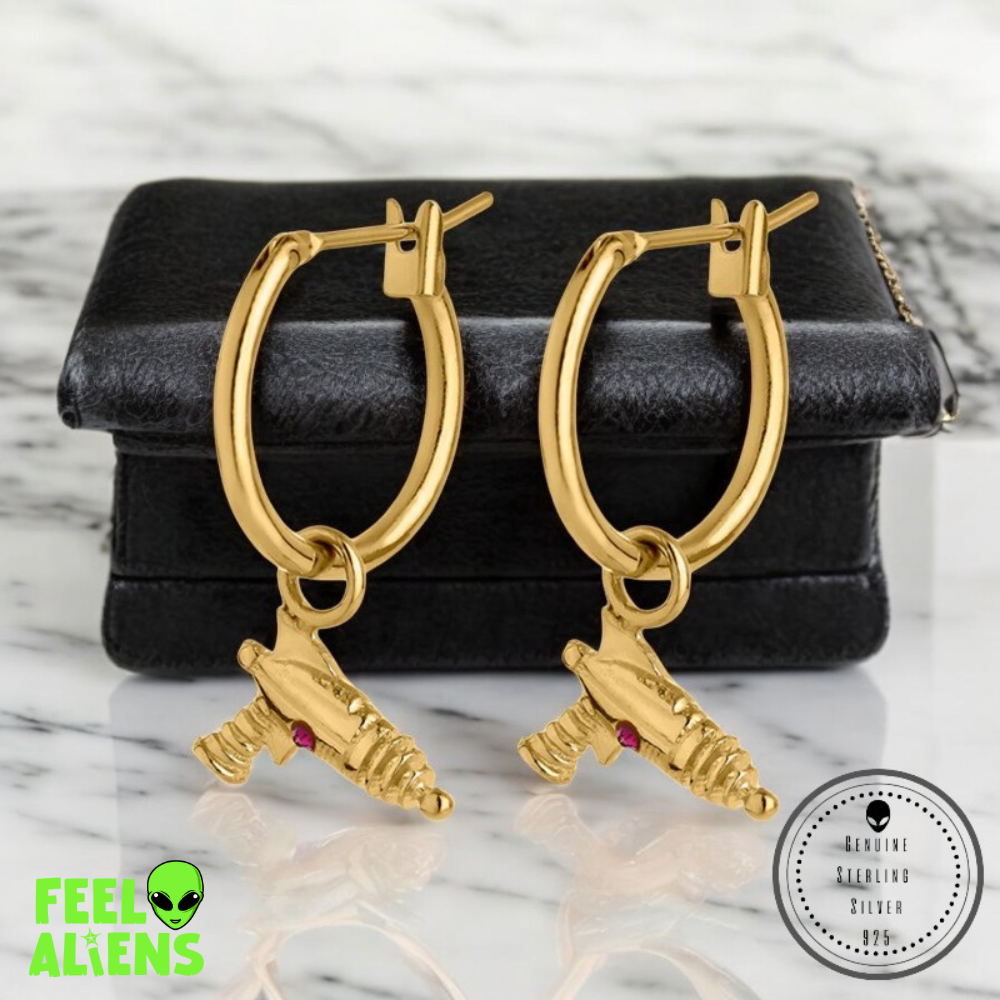 Gold UFO Alien Earrings – Sterling Silver with Zircon