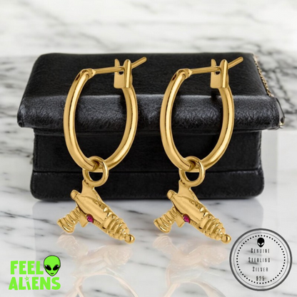 Gold UFO Alien Earrings – Sterling Silver with Zircon