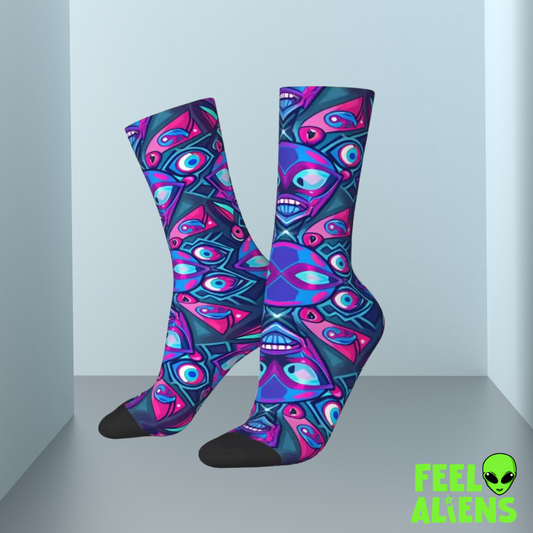 Men's Alien & Robot Digital Print Crew Socks