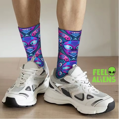 Men's Alien & Robot Digital Print Crew Socks