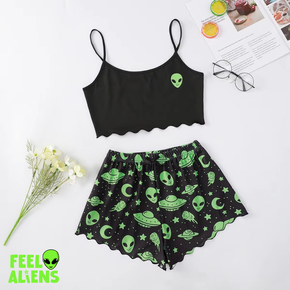 New Women'S Pajamas Sexy Alien  Homewear Sleeveless Cute Top and Shorts