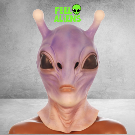 Purple Alien Latex Mask with Antennas - Realistic Sci-Fi Costume for Adults Feelaliens