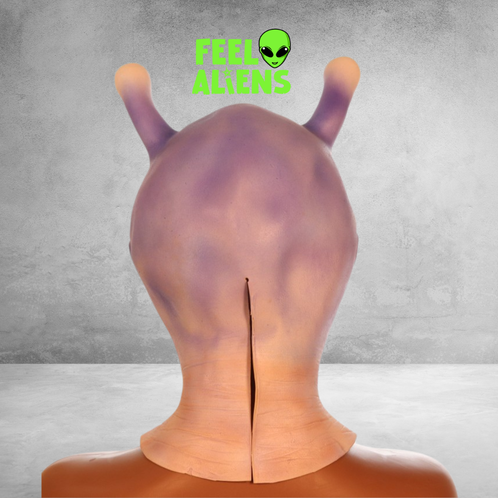 Purple Alien Latex Mask with Antennas - Realistic Sci-Fi Costume for Adults