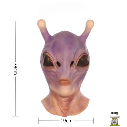 Purple Alien Latex Mask with Antennas - Realistic Sci-Fi Costume for Adults