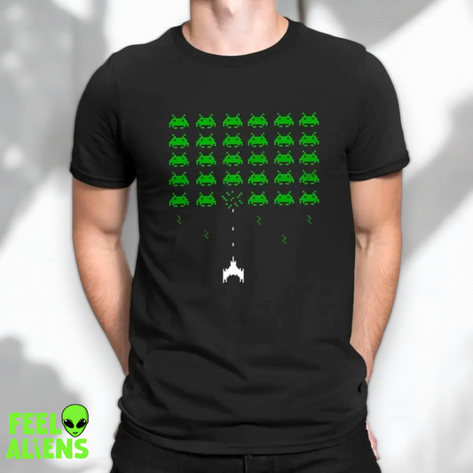 Retro Space Invaders Graphic T-Shirt - Casual Breathable Tee for All Seasons Feelaliens