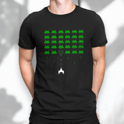 Retro Space Invaders Graphic T-Shirt - Casual Breathable Tee for All Seasons